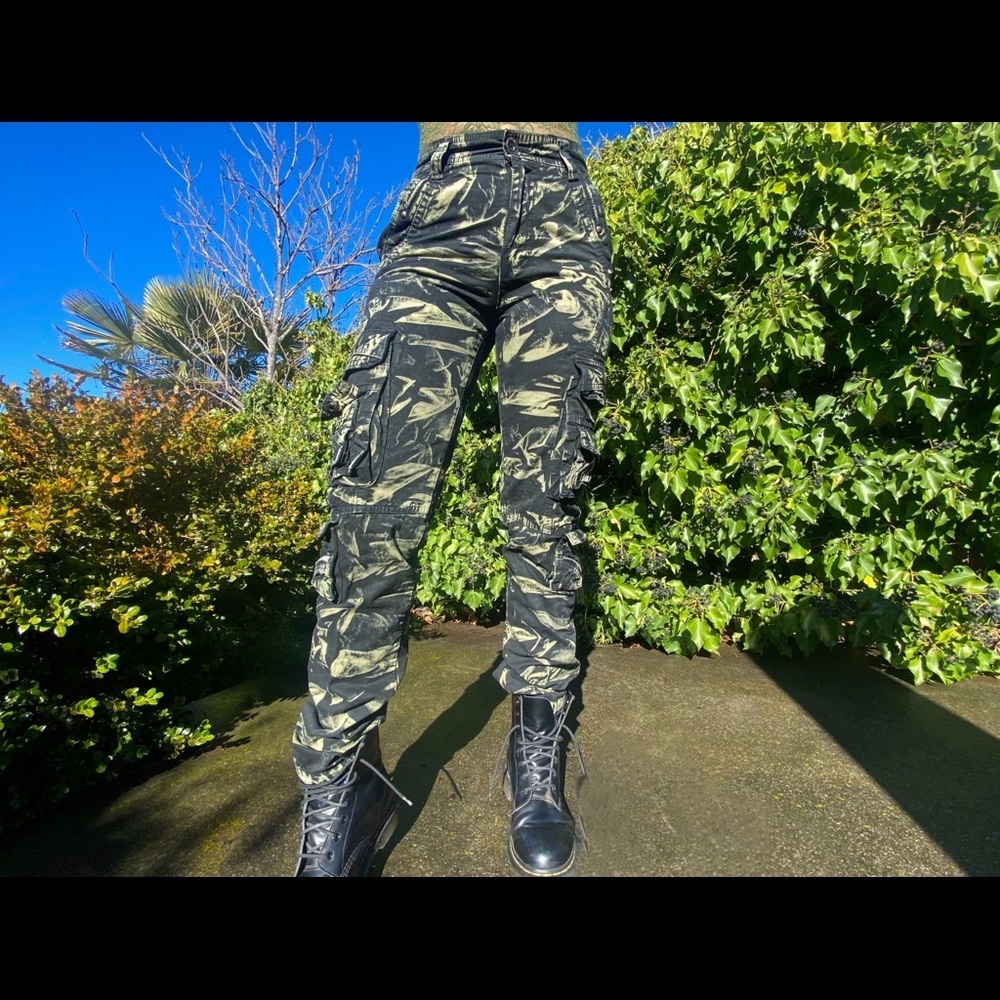 Green and Black acid wash pants